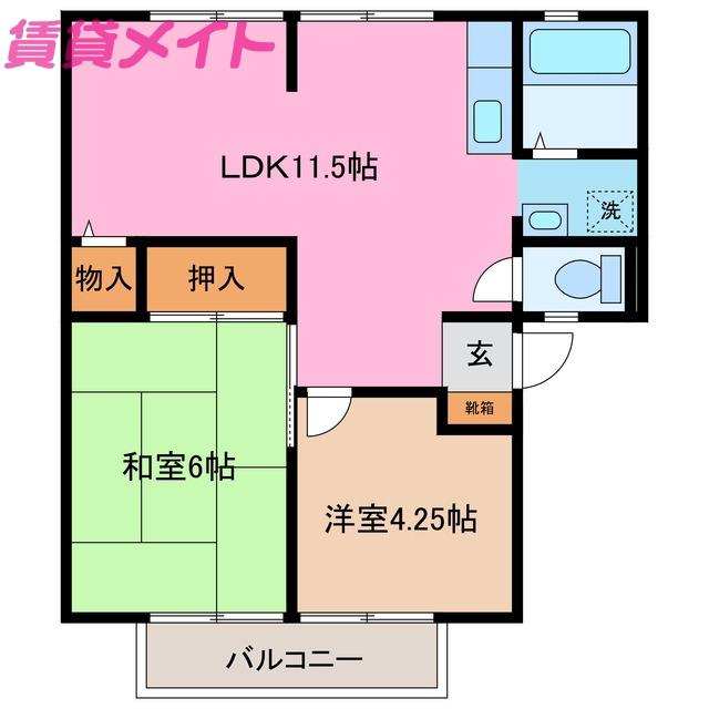 メゾン・ドゥ・ラリオンスC(2LDK/2階)の間取り写真