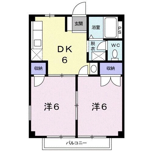 ファミール大口 A棟(2DK/2階)の間取り写真