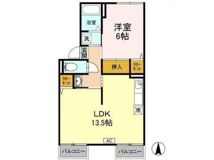 プレジール小野A棟(1LDK/2階)の間取り写真