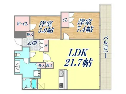 ザ・パークハウス神戸タワー(2LDK/14階)の間取り写真