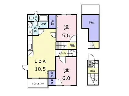 エスポワールA(2LDK/2階)の間取り写真