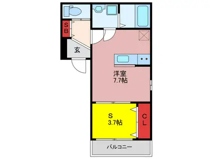 ミーディア坂戸(1SK/2階)の間取り写真