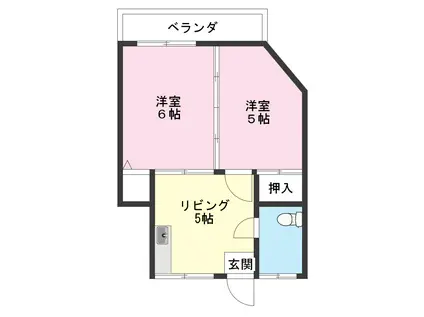 沖縄都市モノレール 美栄橋駅 徒歩3分 4階建 築52年(2DK/4階)の間取り写真