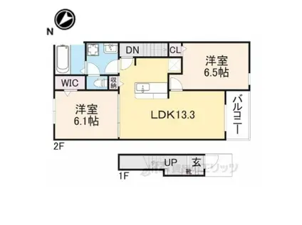 カーサKスワン1(2LDK/2階)の間取り写真