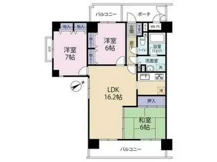 ライオンズマンション浜寺石津(3LDK/2階)の間取り写真