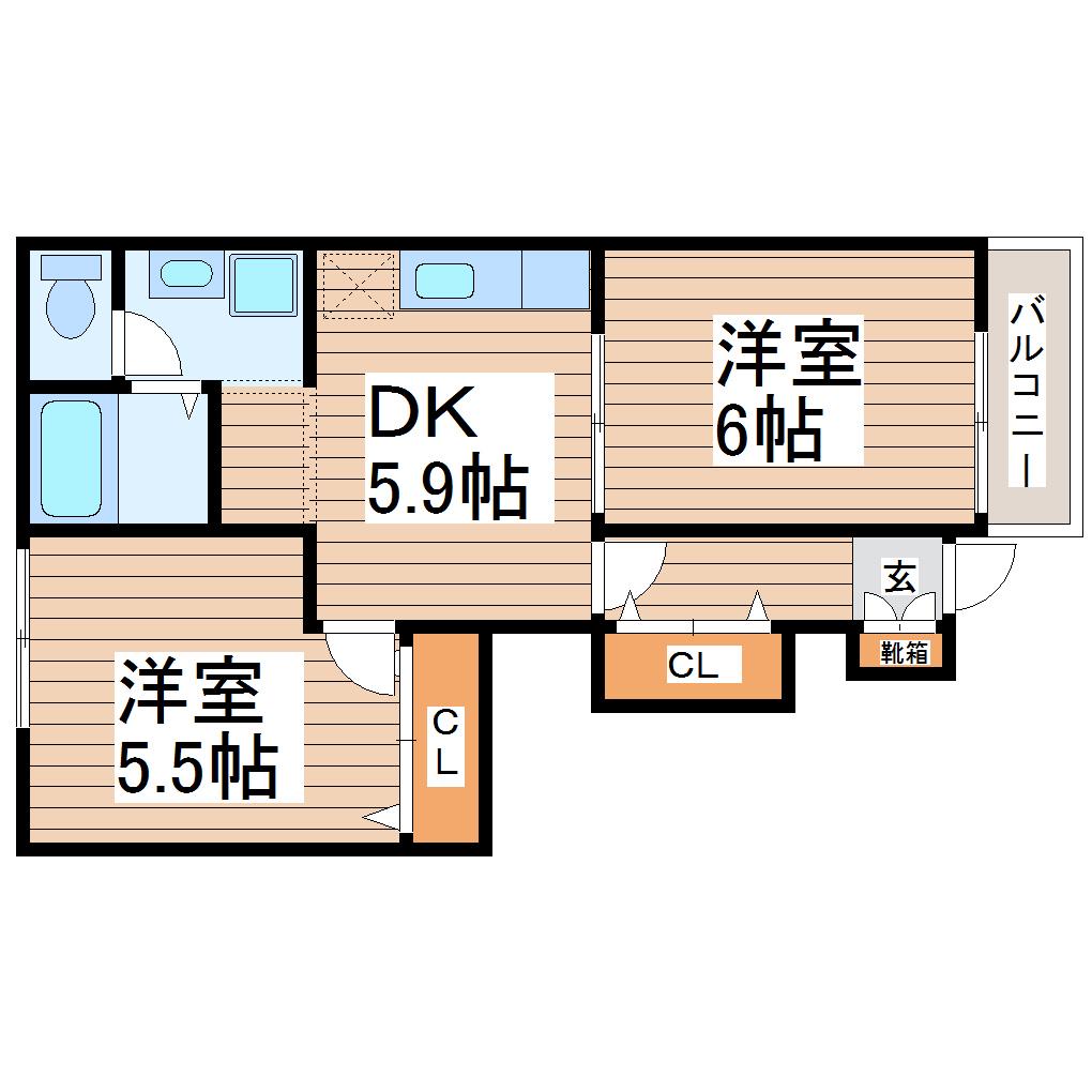 ボヌールあべ(2DK/1階)の間取り写真