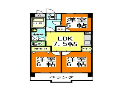 赤田ハイツ(3LDK/5階)の間取り写真