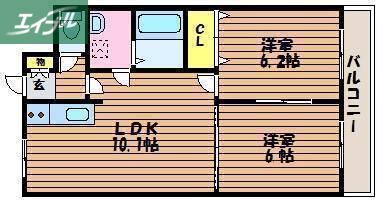 ホワイトストーン白石(2LDK/4階)の間取り写真