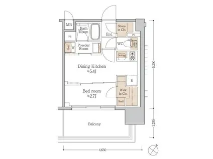 ジオエント梅田北リバーフロント(1DK/4階)の間取り写真