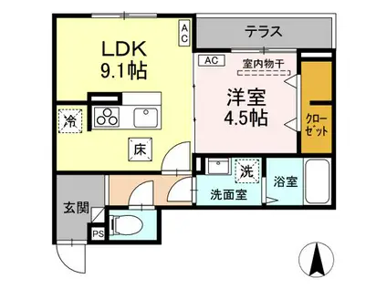 ディールーム元横山町(1LDK/1階)の間取り写真