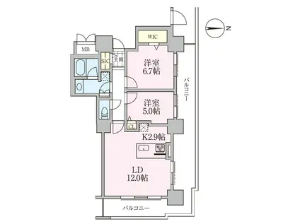 ロイヤルパークスタワー南千住(2LDK/18階)の間取り写真