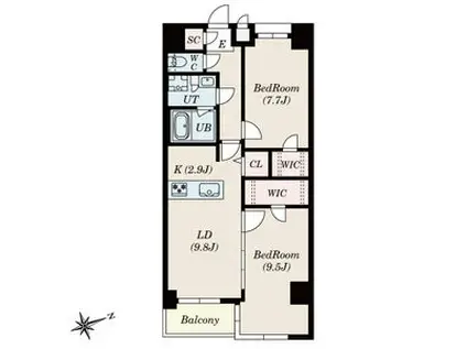 S-RESIDENCE神沢AFFORD(2LDK/7階)の間取り写真