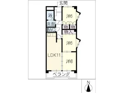 地下鉄東山線 藤が丘駅(愛知) 徒歩8分 3階建 築34年(3LDK/2階)の間取り写真