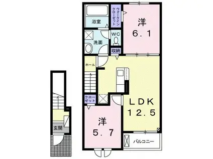 ヒカルサ富田林桜井町(2LDK/2階)の間取り写真