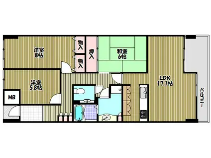 ガーデンシティコープ金剛東8棟(3LDK/2階)の間取り写真