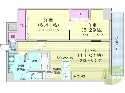 グラン・ドミール小田原山本丁(2LDK/10階)の間取り写真