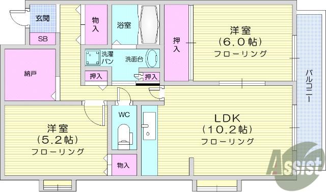 グランドール泉中央Ⅱ(2LDK/2階)の間取り写真