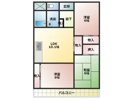 スカイハイツみさと(3LDK/1階)の間取り写真