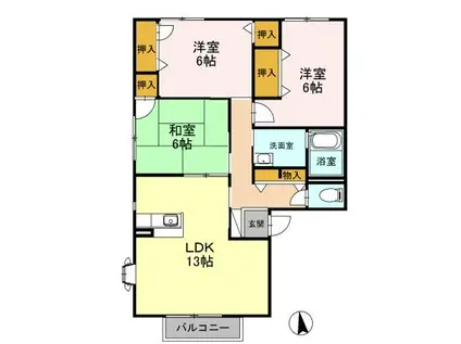 レシェンテ徳力A棟(3LDK/1階)の間取り写真