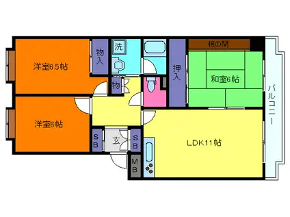 アーバンライフ本山中町(3LDK/1階)の間取り写真