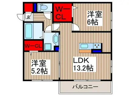 グラシューズ(2LDK/2階)の間取り写真