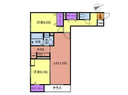 サニーウェルくぬぎ坂I(2LDK/1階)の間取り写真
