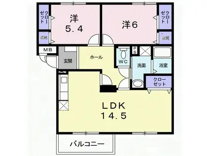 ニューエルディム裕II(2LDK/3階)の間取り写真