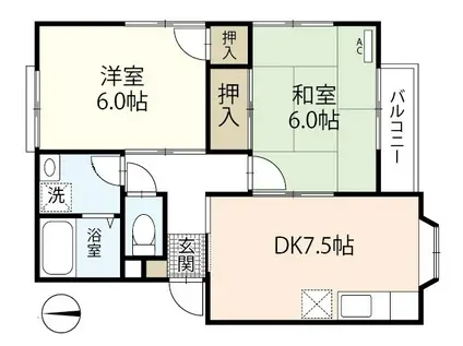 グリーンステージ四御神II(2DK/1階)の間取り写真
