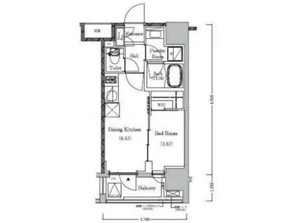 プライマルイプセ池尻大橋(1DK/6階)の間取り写真