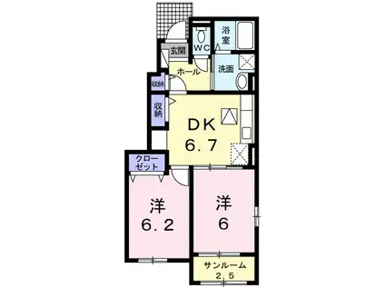 クオーレI(2DK/1階)の間取り写真