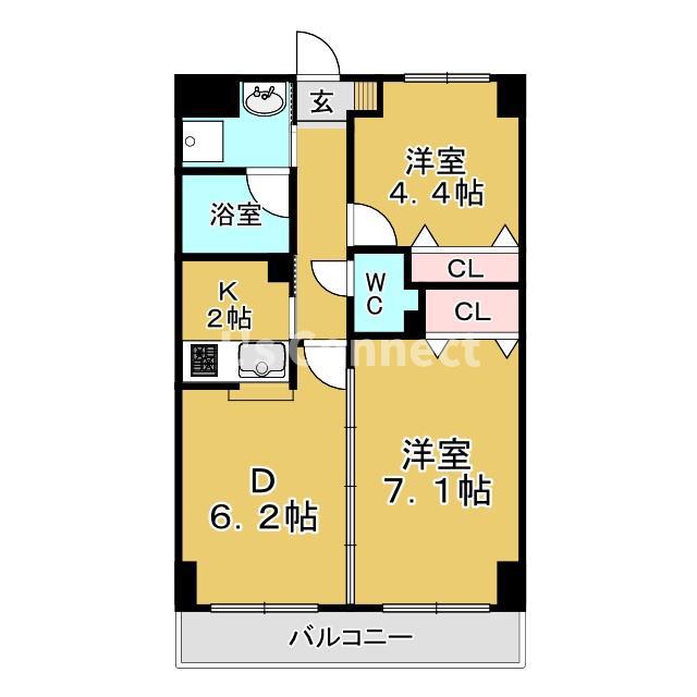 ツインプラザ幸(2DK/1階)の間取り写真