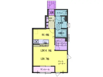 パルテW(1K/1階)の間取り写真
