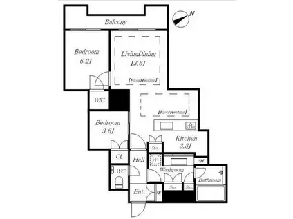 TOMIHISA CROSS コンフォートタワー富久クロスコンフォー(2LDK/34階)の間取り写真