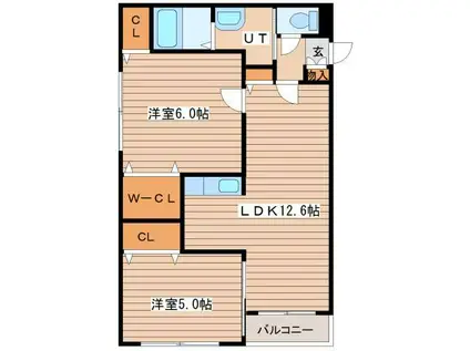 KOKOMO手稲(2LDK/2階)の間取り写真