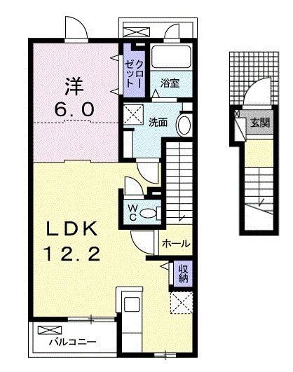 COZY CREST A(1LDK/2階)の間取り写真