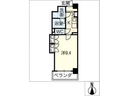バウムドルフ小田井(1K/4階)の間取り写真