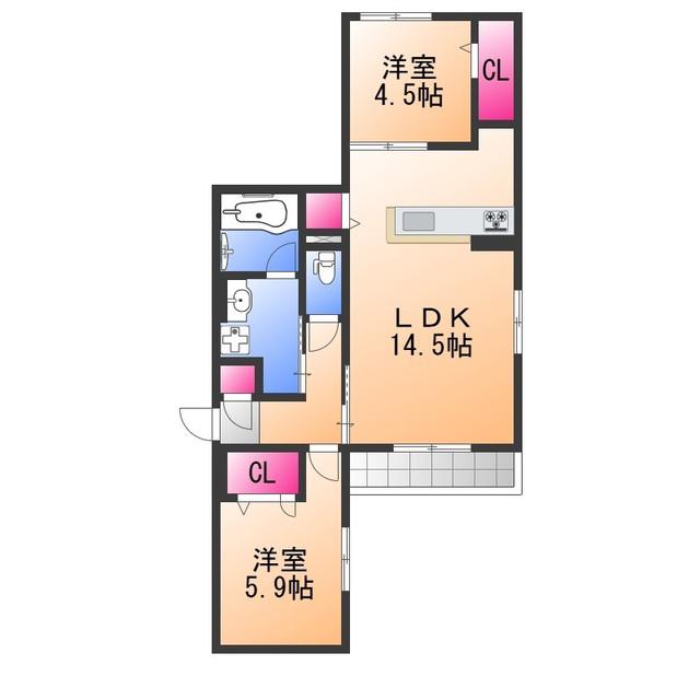 SUNSKY鳳西町(2LDK/2階)の間取り写真