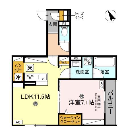 CHAINON(1LDK/1階)の間取り写真