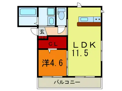 ヒルズ中山手(1LDK/3階)の間取り写真