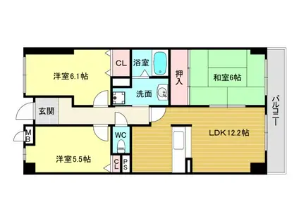 ウエストヒルズIII(3LDK/2階)の間取り写真