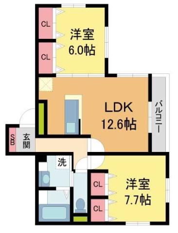 COLN KOROEN(2LDK/1階)の間取り写真