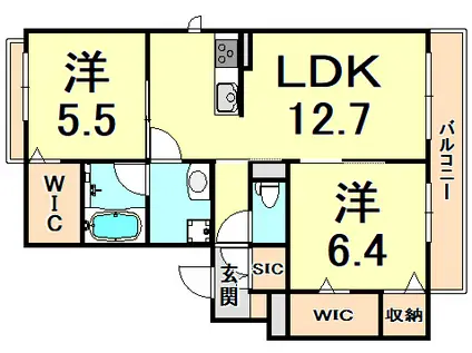 シャーメゾンヒュッゲ武庫川(2LDK/2階)の間取り写真