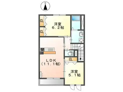 JIRO上之島(2LDK/2階)の間取り写真