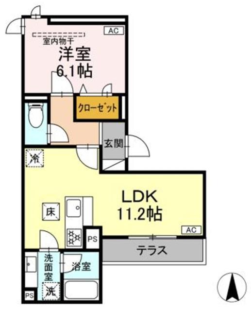 D PAINA 中野島II(1LDK/1階)の間取り写真