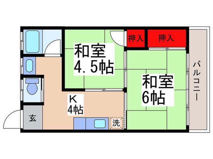ハイツアキヤマ(2K/1階)の間取り写真