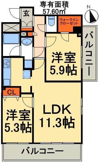 ソルヴェールレジデンス(2LDK/1階)の間取り写真