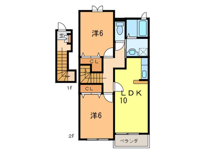 アルシオネB(2LDK/2階)の間取り写真