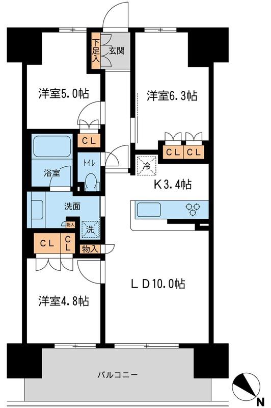 ブレス宮崎台(3LDK/5階)の間取り写真