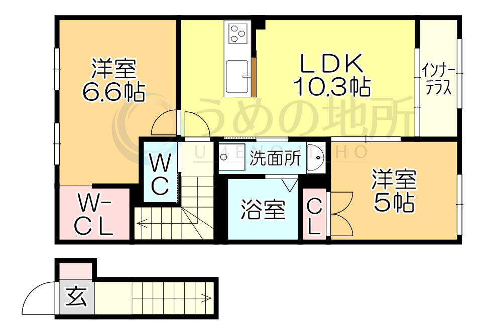 サクラヴィラージュ津福(2LDK/2階)の間取り写真