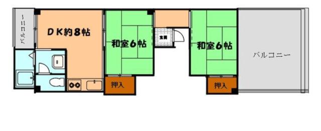 コーポ岡本(2DK/4階)の間取り写真